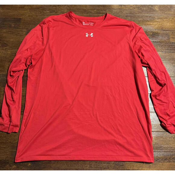 Under Armour Heat Gear Shirt Mens XL Red Loose Athletic Long Sleeve EUC - Picture 1 of 4